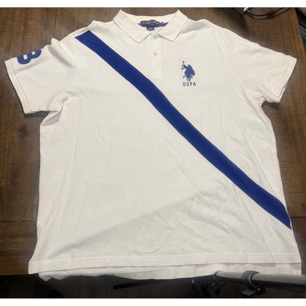 U.S. Polo Assn. Men's XXL Polo White/Blue Colorblock Short Sleeve Logo